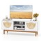 White Natural TV Stand with Bamboo Drawer Fronts Mid-Century Modern 47.5 Inch